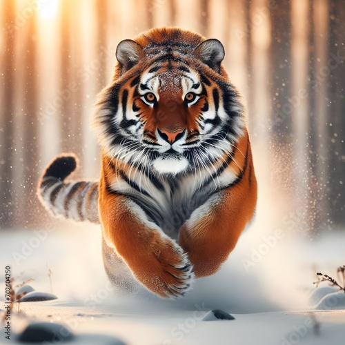 Arctic Stalker  A Glimpse into the Thrilling Action of an Amur Tiger Running in Winter s Snow.