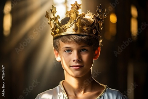 Portrait of a young Prince heir wearing a golden crown photo
