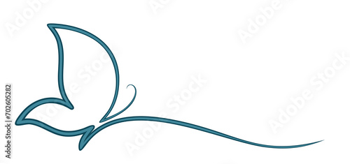 The stylized one line blue butterfly symbol. 