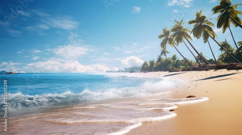 Tropical Beach Setting with Palm Trees and Ocean