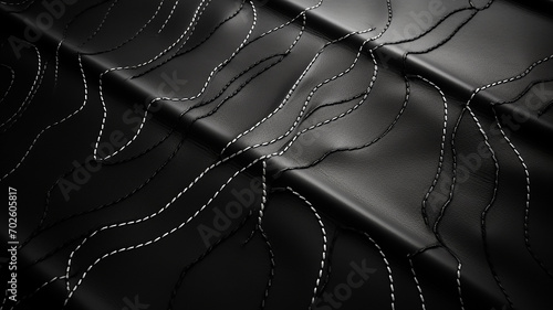 white stitching on black leather one line photography photo