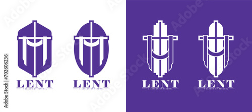 Collection of Lenten cross - Lent cross crucifix with cloth symbol white and purple tone vector design