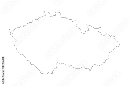 Czech Republic map outline sketch isolated on white. Thin hand drawn black line contour, country border. Vector picture for banner background design, geographic, travel, czech events illustration.