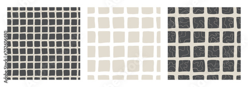 Hand drawn squares grid seamless vector pattern tile set. Collection of background textures