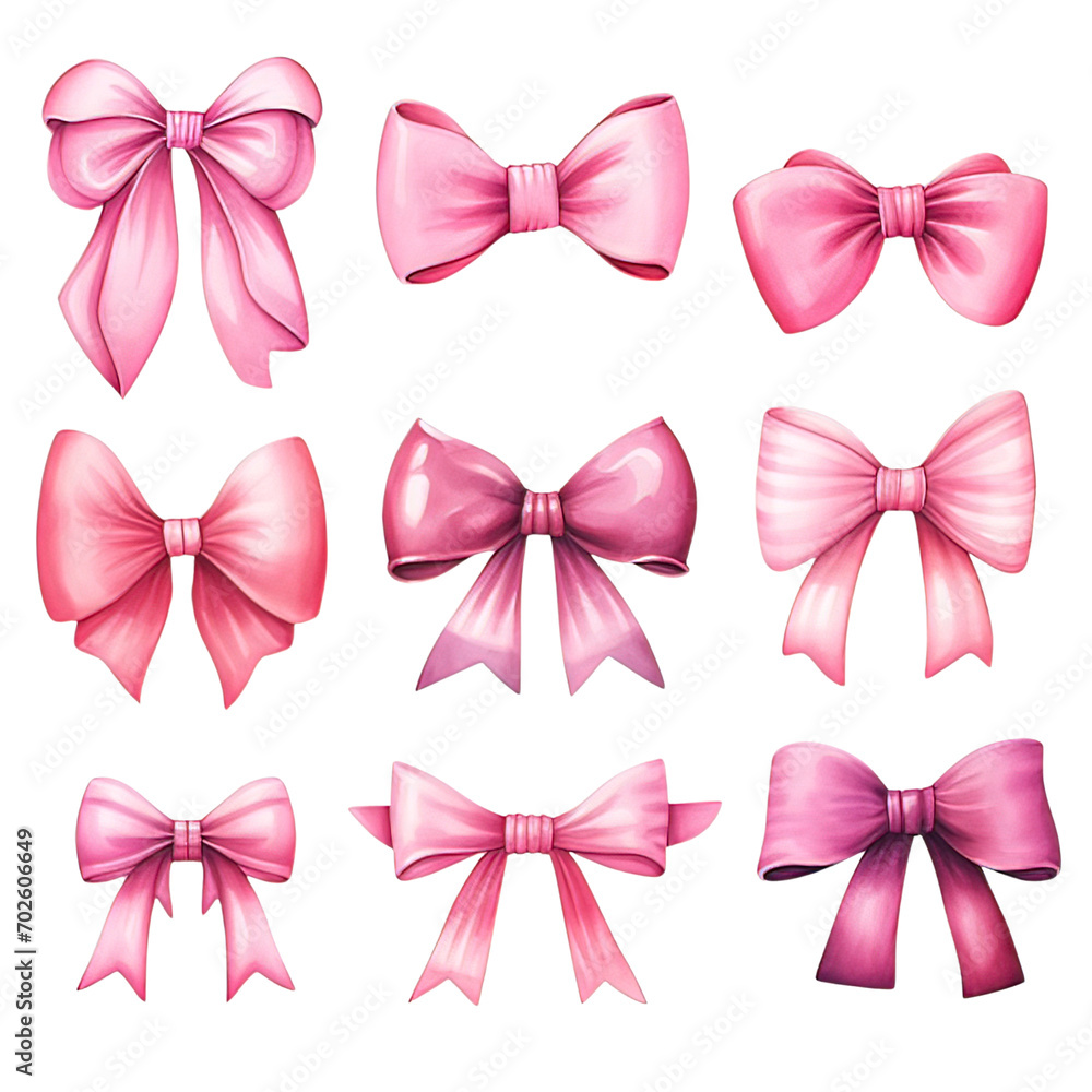 Watercolour Pink Bows Clipart 