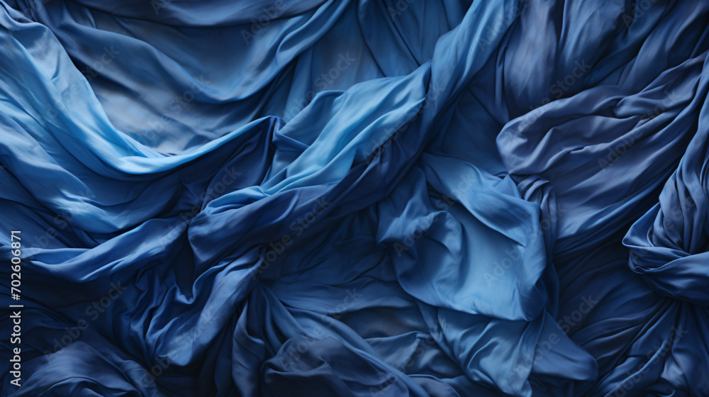 Crumpled folded blue fleece backdrop.