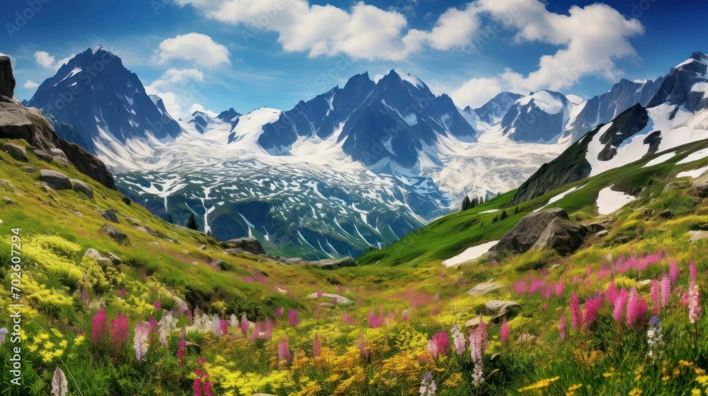 Fototapeta premium Colorful Wildflowers in a Serene Alpine Meadow
