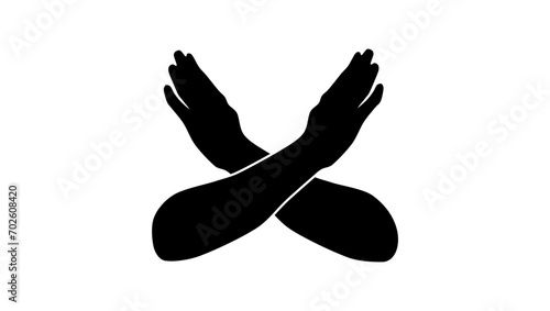 forbidden hand sign, crossed hands, black isolated silhouette photo