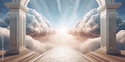 illustration of a road to heaven with the concept of a road to a bright future. generative AI photo