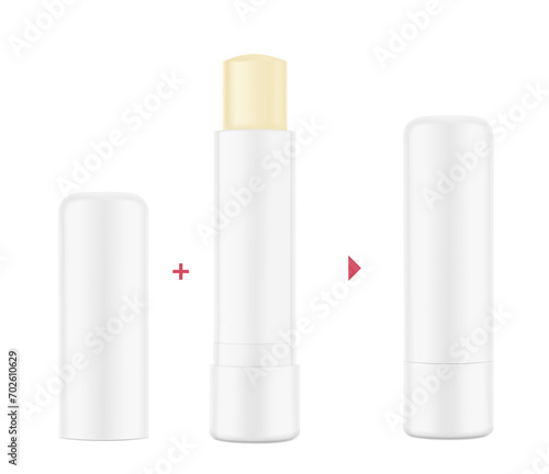 Lipstick care mockup. Front view. Vector illustration isolated on white background. Can be use for your design, advertising, promo and etc. EPS10.