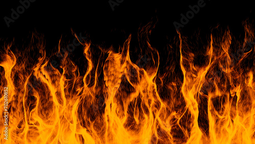 Fire and flames. isolated on black background. 3D Render.