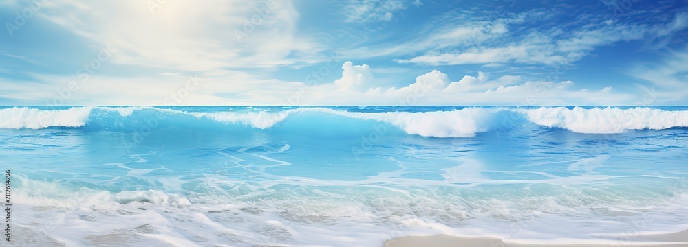 photo of ocean waves with blue water and beautiful sand. generative AI photo of ocean waves with blue water and beautiful sand. generative AI