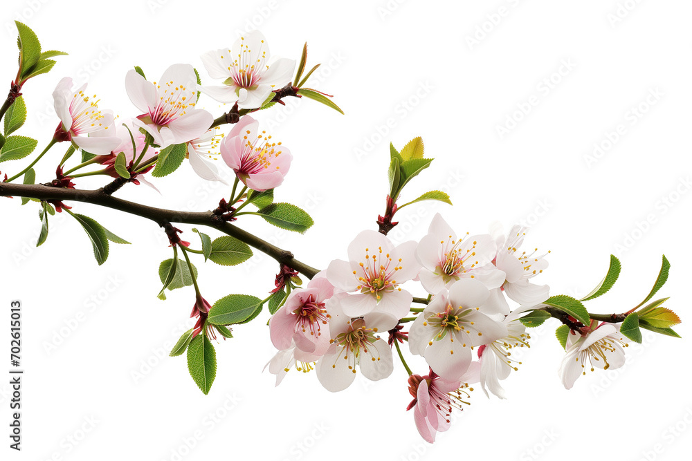 Cherry blossom branch isolated on transparent background, symbolizing spring or Hanami festival
