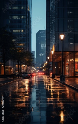 Snapshot of a Peaceful City Street at Night