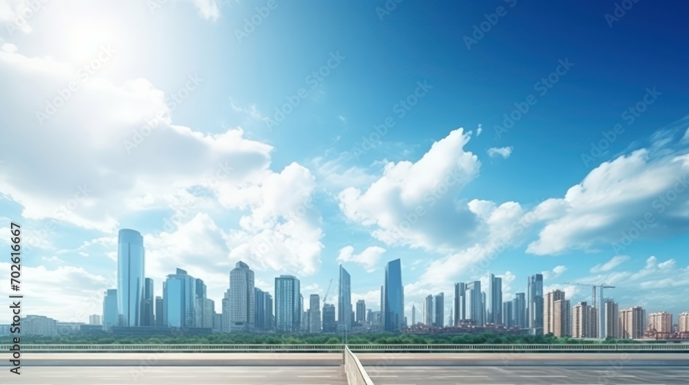 Modern Cityscape Skyline against a Blue Sky