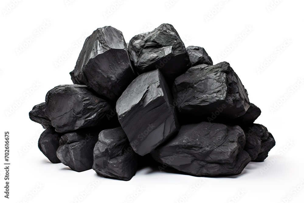 pile of black Charcoal on white Background