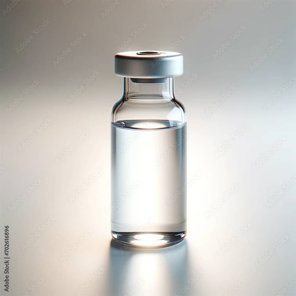 A close-up image of a single medical vial on a dark background A close-up image of a single medical vial on a dark background