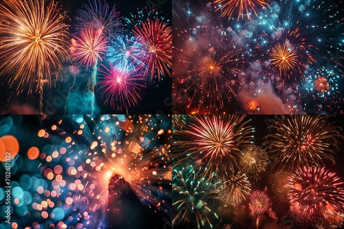 : A mesmerizing night sky illuminated by a burst of colorful fireworks, creating a stunning display of light and patterns.