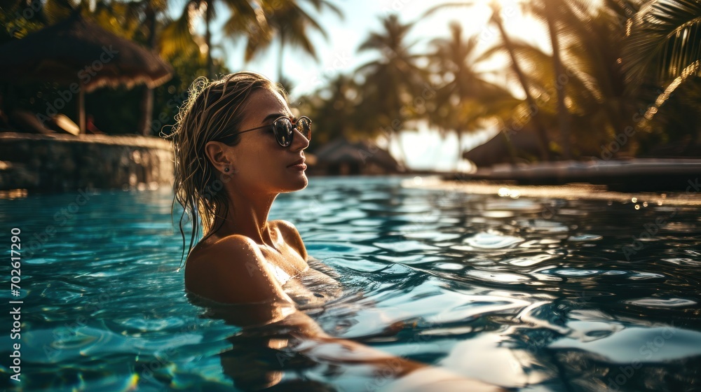 Model in Swimwear at Tropical Resort