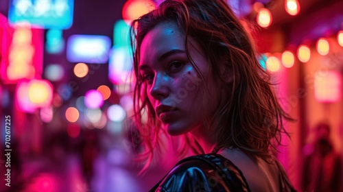 Model in Edgy Neon-Lit Street