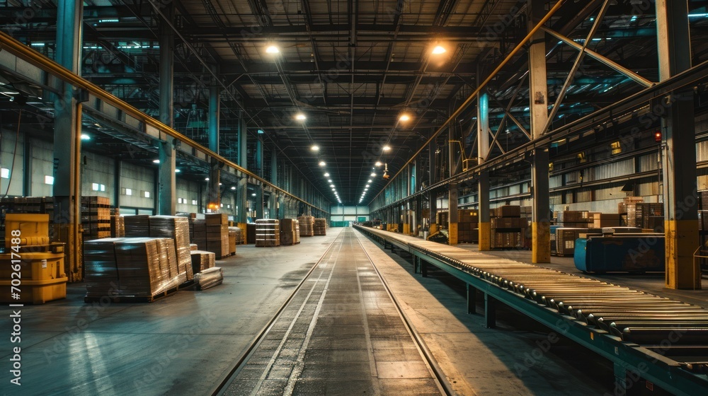 Spacious Warehouse with Conveyor Belts Spacious Warehouse with Conveyor Belts
