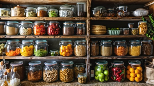 Pantry with Organized Racks and Transparent Containers