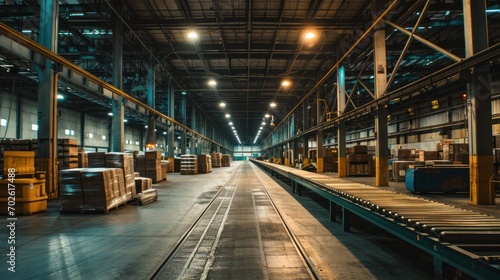 Spacious Warehouse with Conveyor Belts