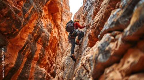Speed Climber Ascending a Vertical Rock Face