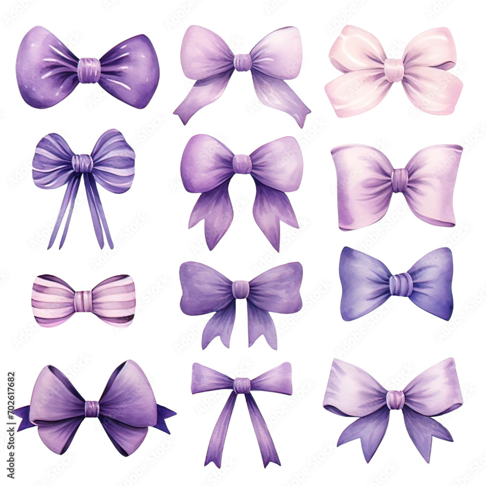 Watercolour purple Bows Clipart 