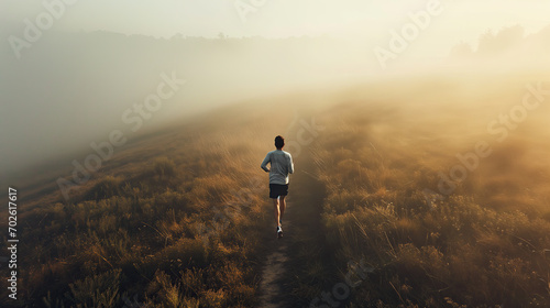 man jogging  in fog photo