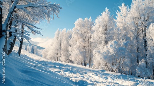 Snow-Covered Trees in Wintry Landscape