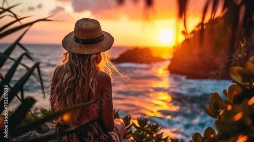 Young Woman Enjoying Tropical Sunset © Custom Media