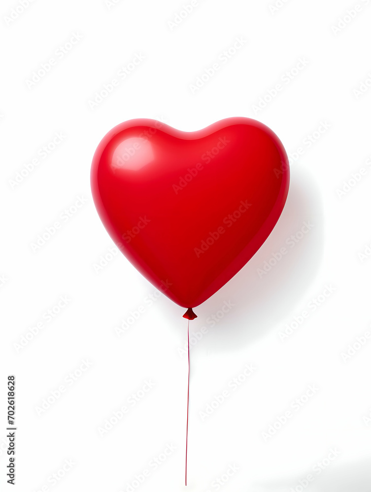 Red heart-shaped balloon cinematic photo on a white background. High-resolution