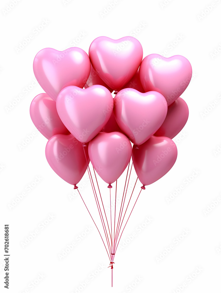 A bunch of pink heart-shaped balloons cinematic photo on a white background. High-resolution A bunch of pink heart-shaped balloons cinematic photo on a white background. High-resolution