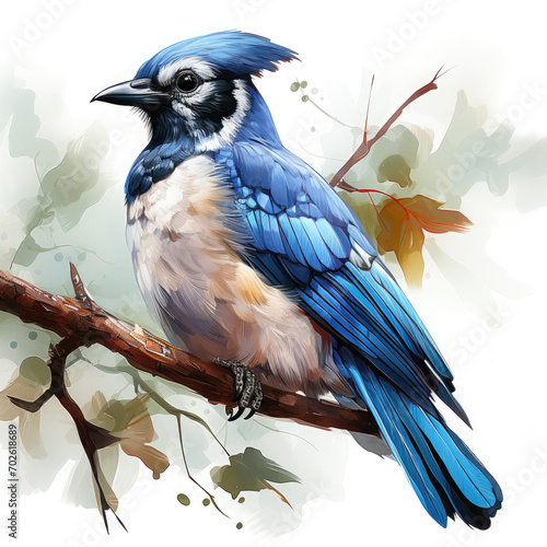 Watercolor Colorful Blue Jay Illustration, Generative Ai photo