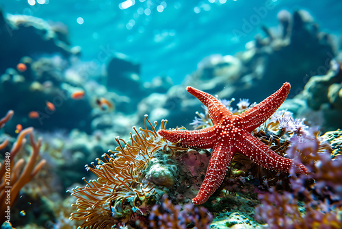 Beautiful starfish at the bottom of the ocean. 