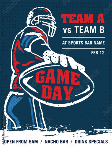 VECTORS. Editable poster template for an American Football Game Day. Invitation, flyer, ad, watch party, sports bar