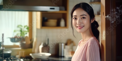 Happy Asian Housewife in Daily Life
