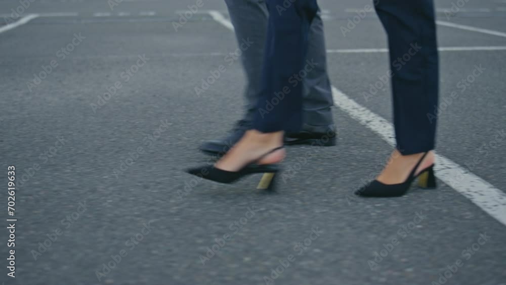 Business people legs stepping city pavement hurrying on meeting close up. Business people legs stepping city pavement hurrying on meeting close up.
