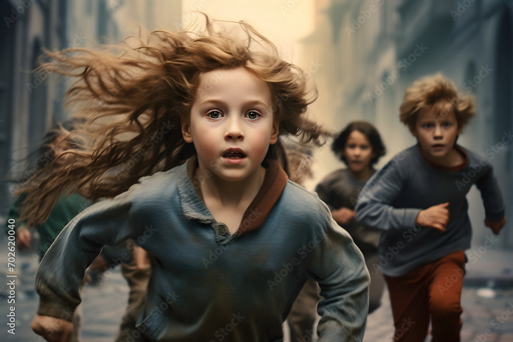 dirty running children portrait on street outdoor , Generative AI dirty running children portrait on street outdoor , Generative AI