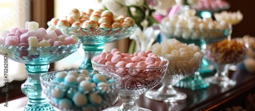Celebrating a child's baptism with candy dishes.