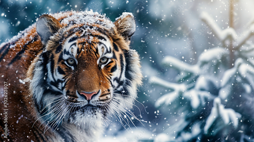 Portrait of a tiger in the snow Portrait of a tiger in the snow