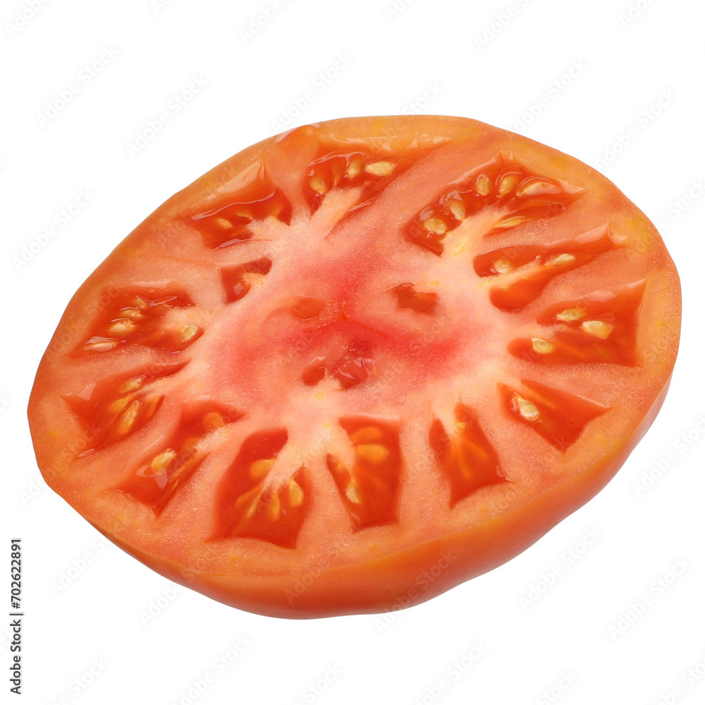 Natural organic village tomato on white background, single half raw tomato, isolated background, clipping path,