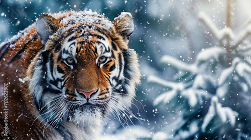 Portrait of a tiger in the snow