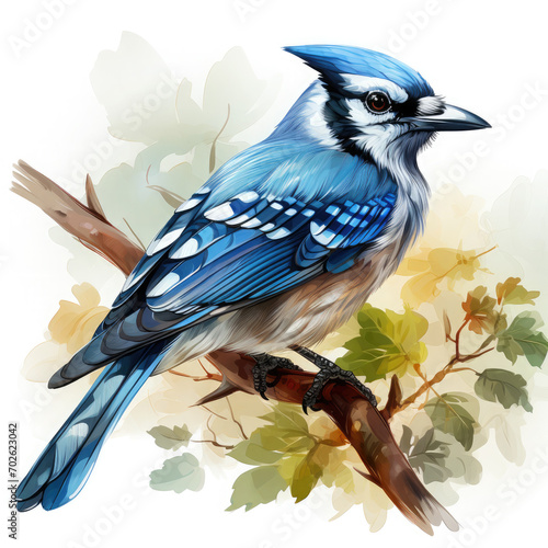 Watercolor Colorful Blue Jay Illustration, Generative Ai photo