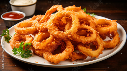 Fried onion rings on a platter