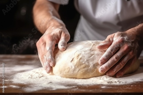 Male baker's hands making dough