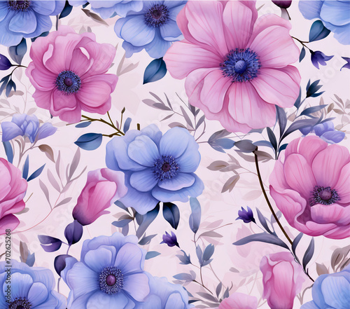 Vibrant Spring Blooms, Whimsical Watercolor Wonderland, Created using generative AI © sahli