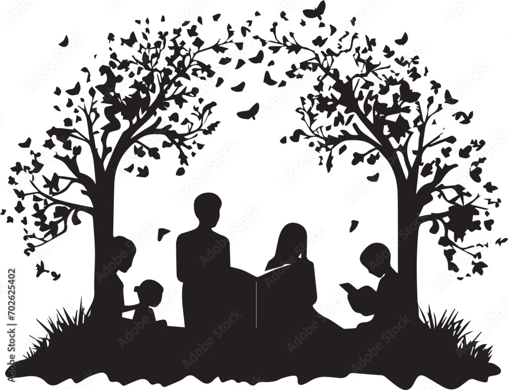 A family enjoy And Picnic with the book Silhouette  Vector   illustration 