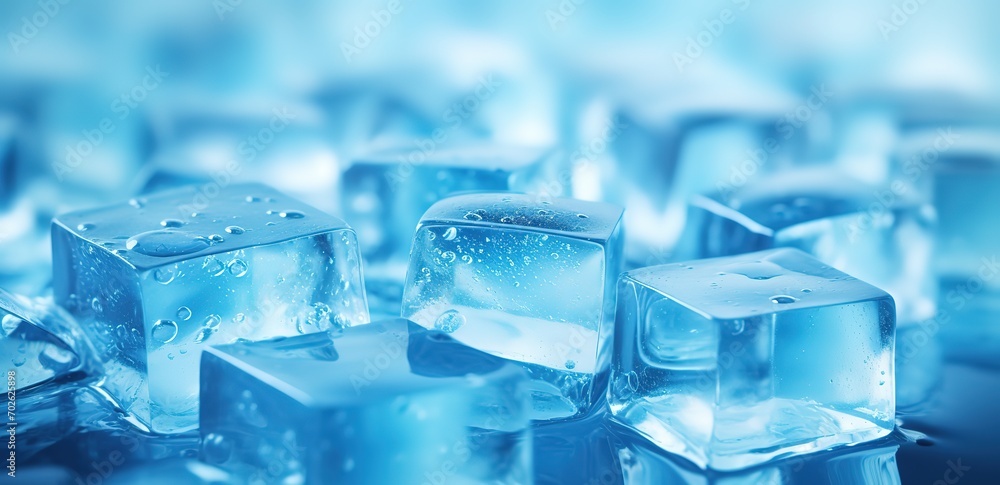 a pile of light blue ice cubes, clean and cold. generative AI a pile of light blue ice cubes, clean and cold. generative AI